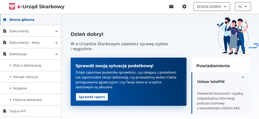 screen ekranu portalu e-Urząd Skarbowy