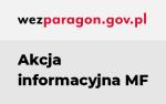 na szarym tle napis: wezparagon.gov.pl, akcja informacyjna MF