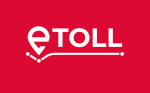 Grafika przedstawia biały napis e-toll na czerwonym tle