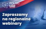 Kontur Polski napis Polski Ład i Zapraszamy na regionalne webinary