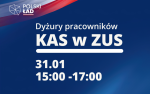 grafika Polskiego Ładu i napis: Dyżury pracowników KAS w ZUS, 31.01, 15:00-17:00