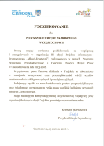 Dyplom dla Pierwszego Urzędu Skarbowego w Częstochowie za współpracę i zaangażowanie w organizację III edycji projektu.